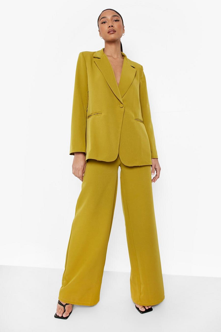 Olive green Relaxed Fit Tailored Wide Leg Pants
