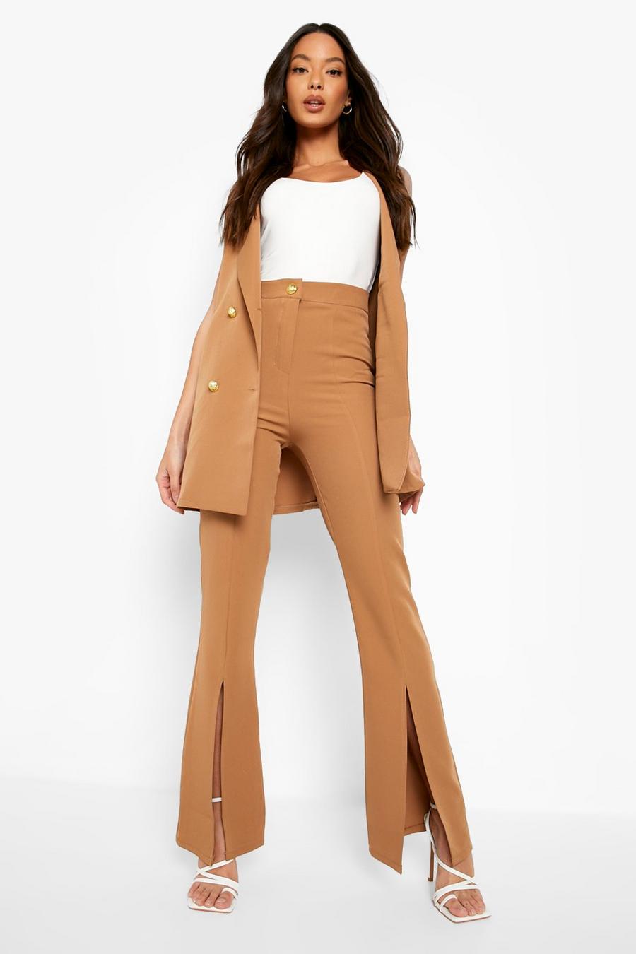 Camel Split Front Fit & Flare Trousers image number 1