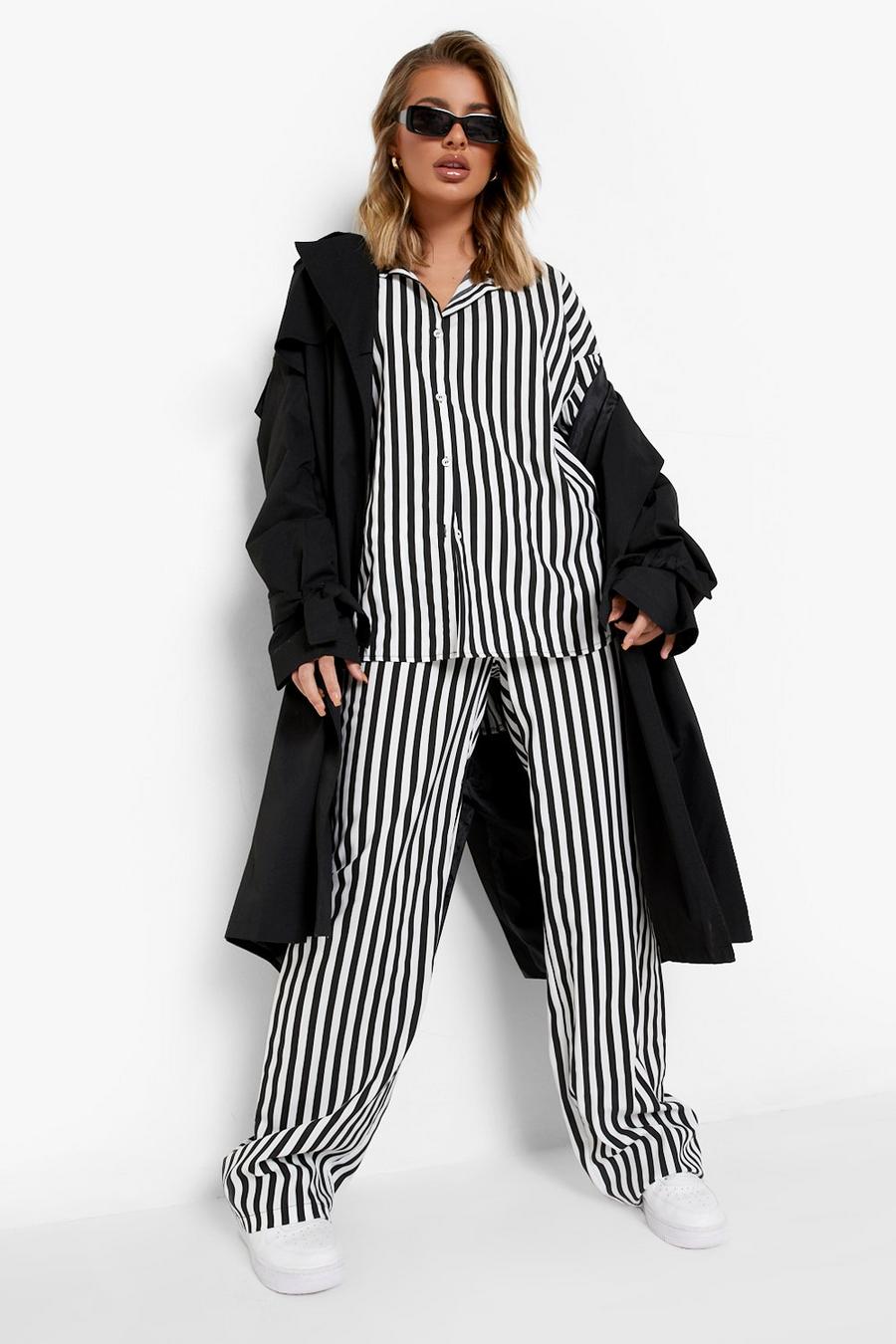 Black Mono Stripe Relaxed Fit Shirt image number 1