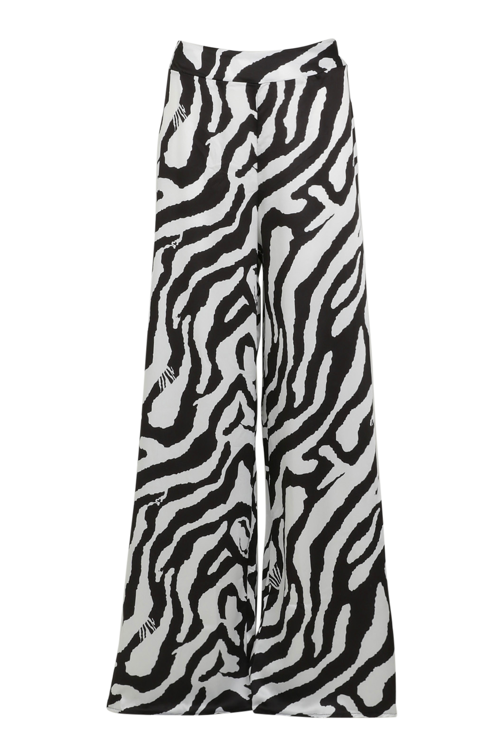 Black/White Satin Zebra Print Flared Trousers - ShopperBoard