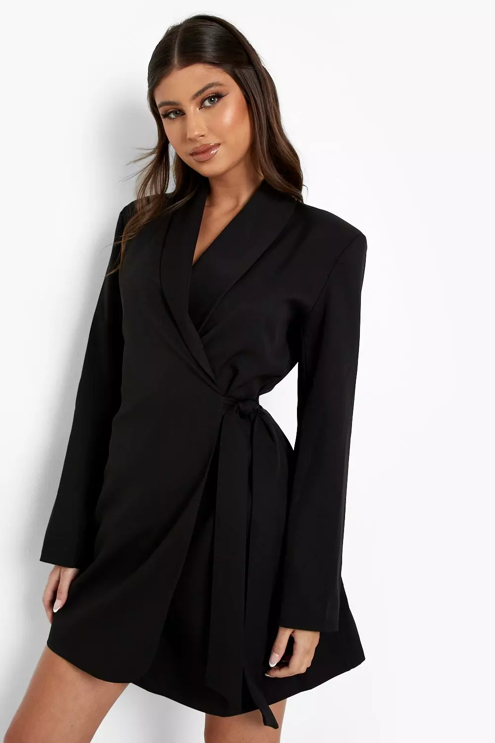 Boohoo tie 2025 side blazer dress