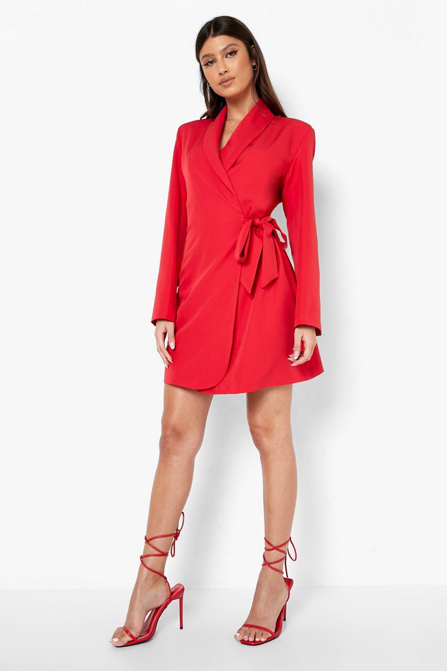 Red rot Wrap Front Tie Side Blazer Dress