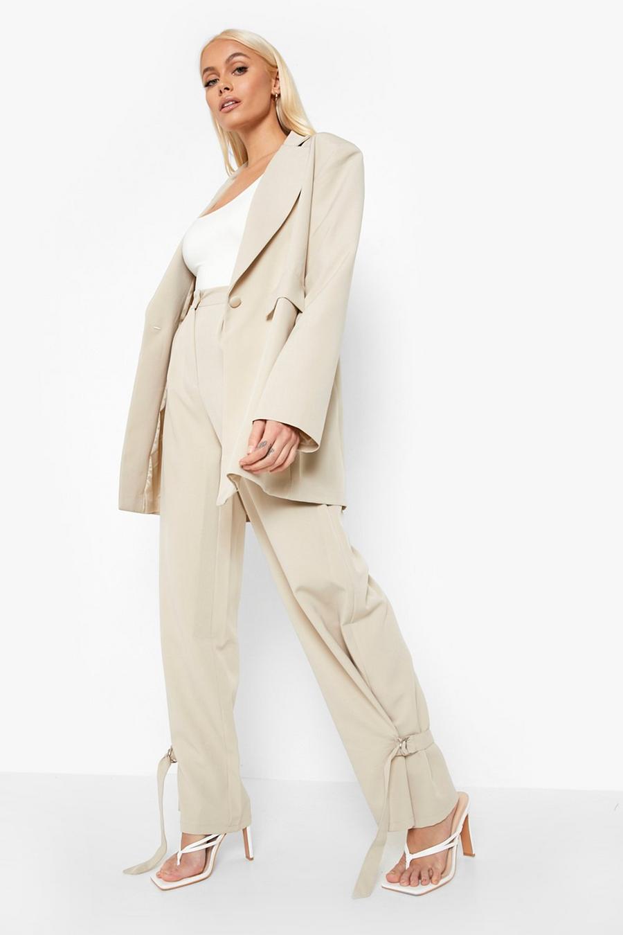 Stone Ankle Detail Pleat Front Tailored Trousers image number 1