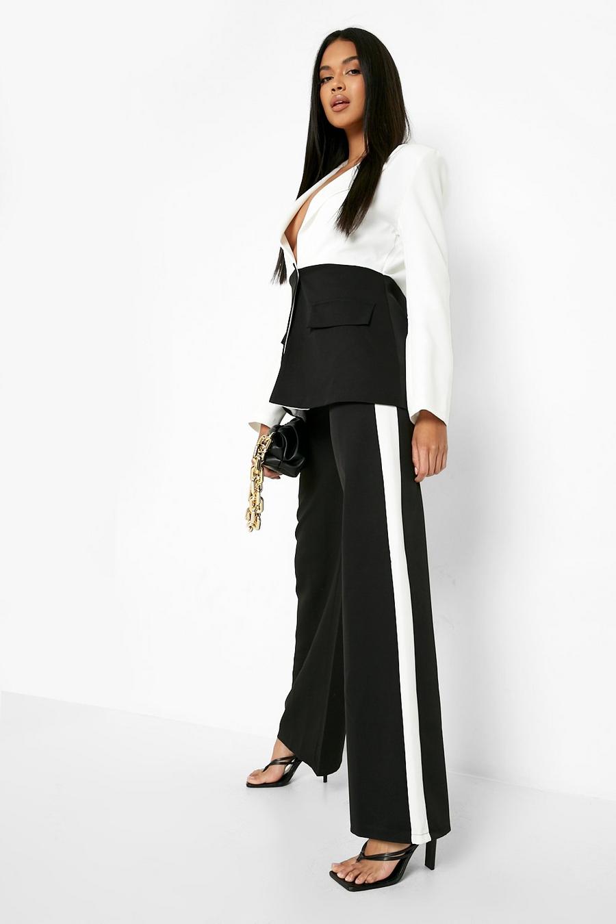 Black Contrast Panel Wide Leg Trousers image number 1