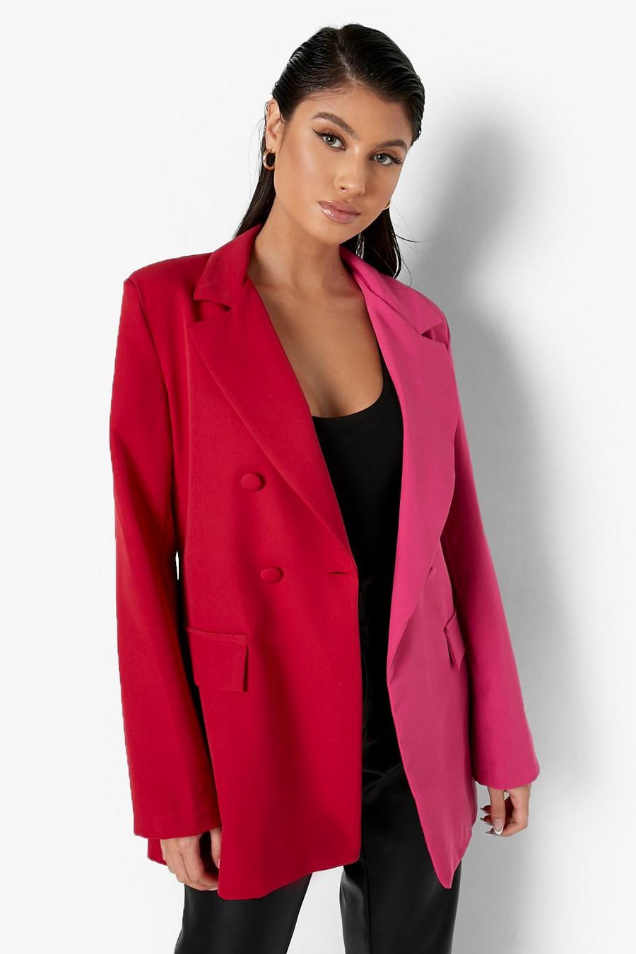 Hot pink Colour Block Oversized Tailored Blazer image number 1