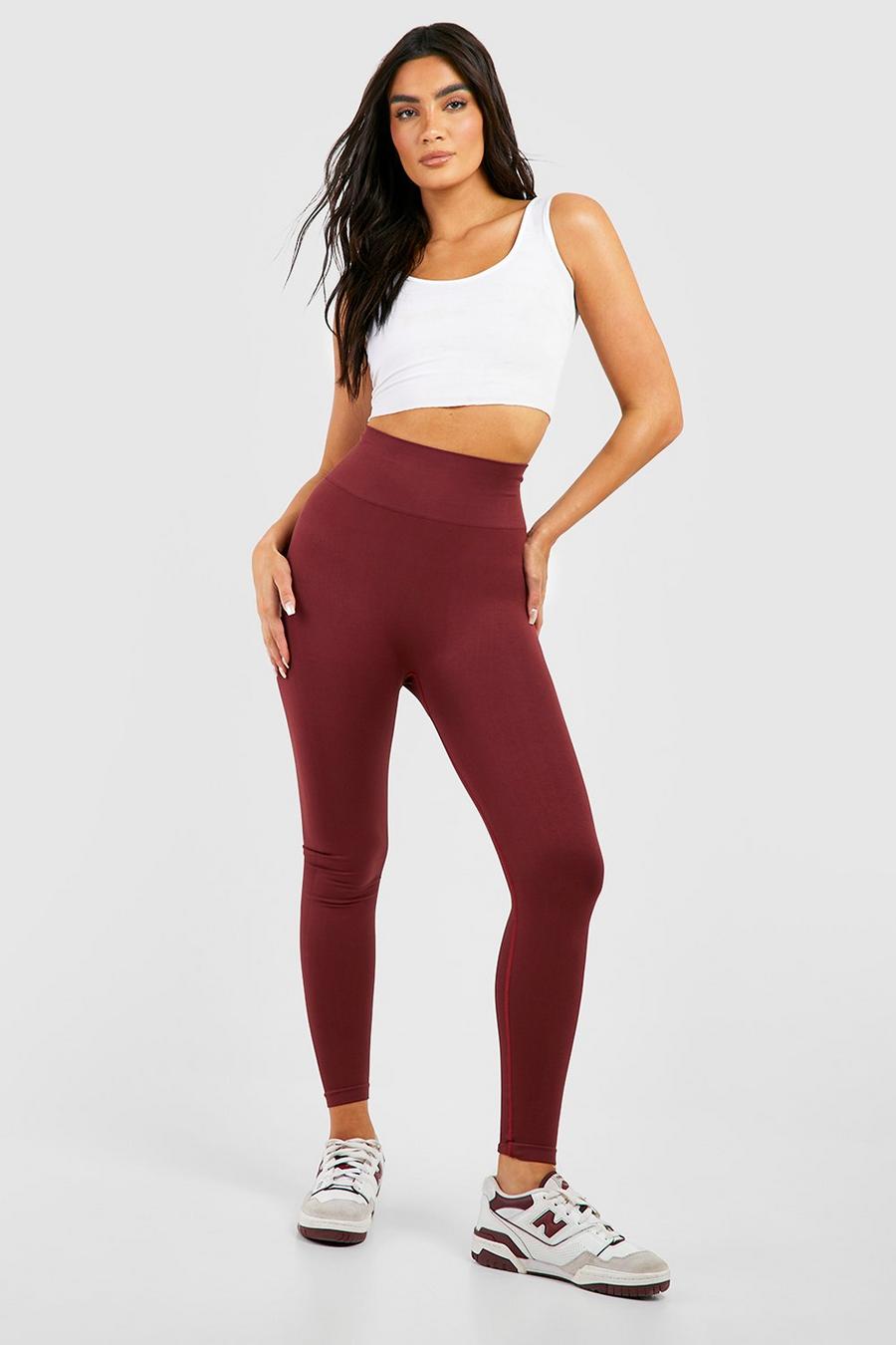 Burgundy rosso Thick Seamfree Power Gym Leggings image number 1