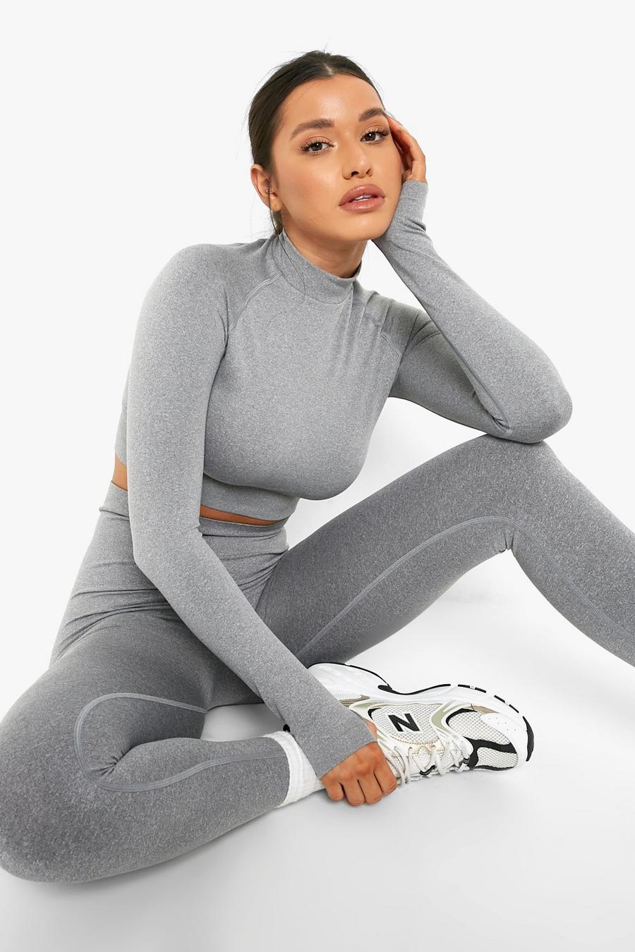 Grey marl Thick Seamless Long Sleeve Crop Top image number 1