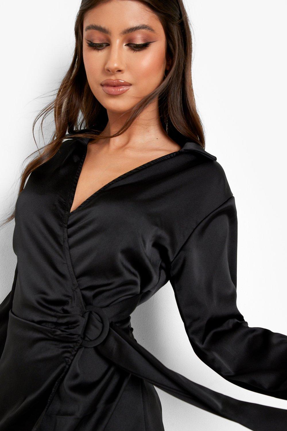 Black satin hotsell dress boohoo