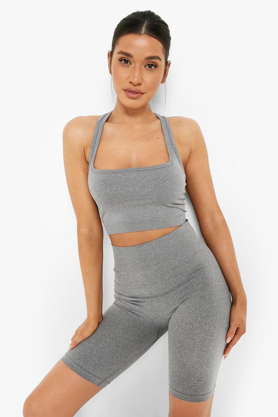 Grey marl Thick Seamfree Square Neck Sports Bra image number 1