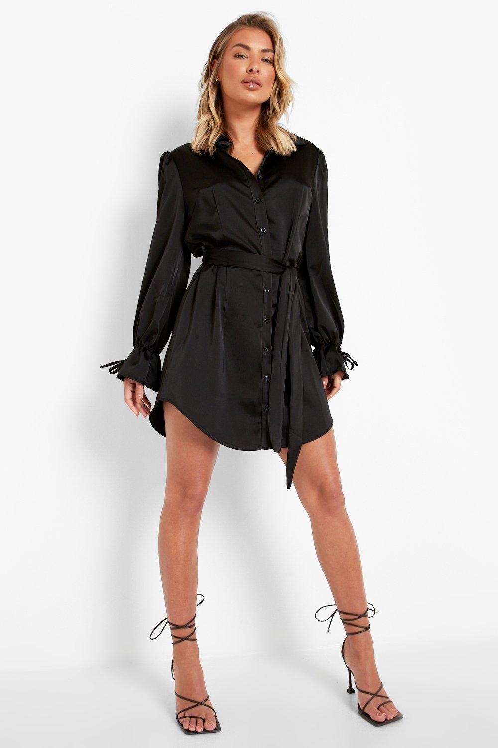 black belted tie shirt dress