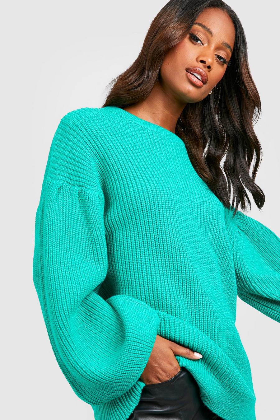 Green סוודר עם שרוולי בלון image number 1