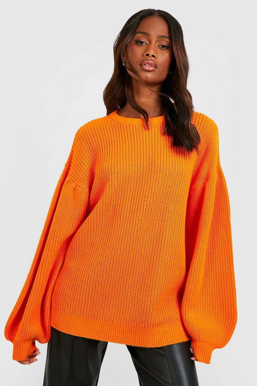 Orange סוודר עם שרוולי בלון image number 1