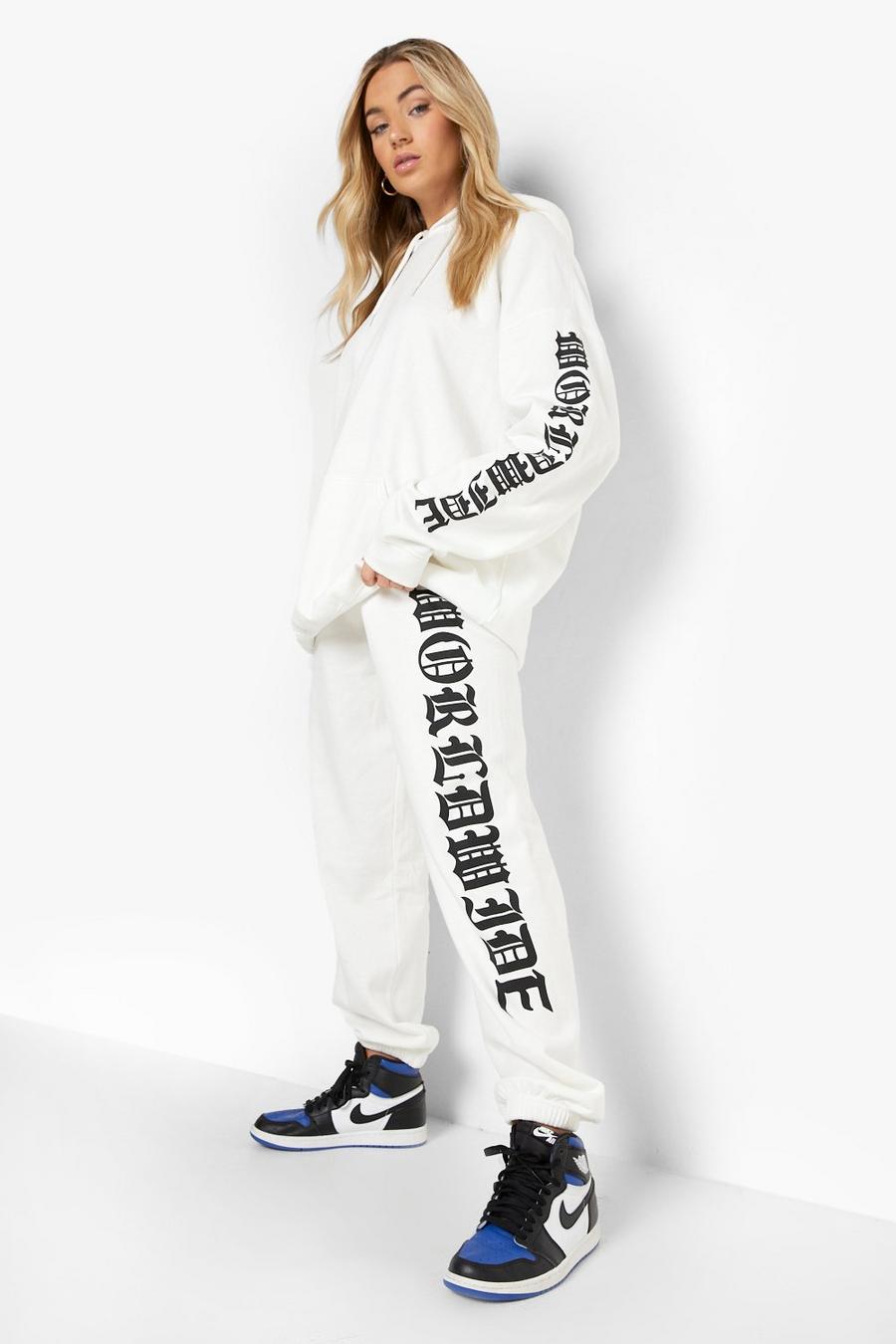 Ecru Worldwide Gothic Print Hooded Tracksuit image number 1