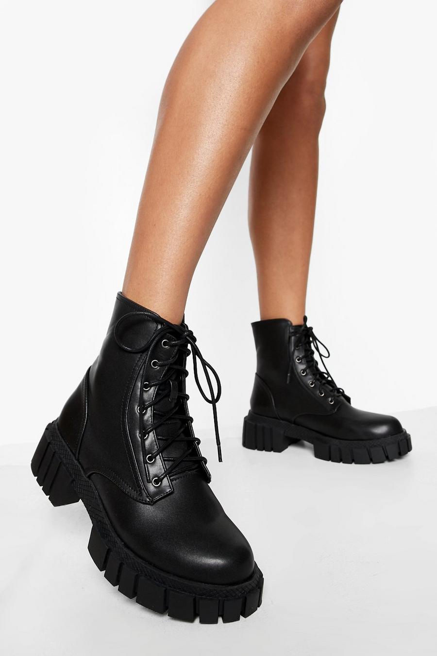 Black noir Wide Fit Chunky Hiker Boots