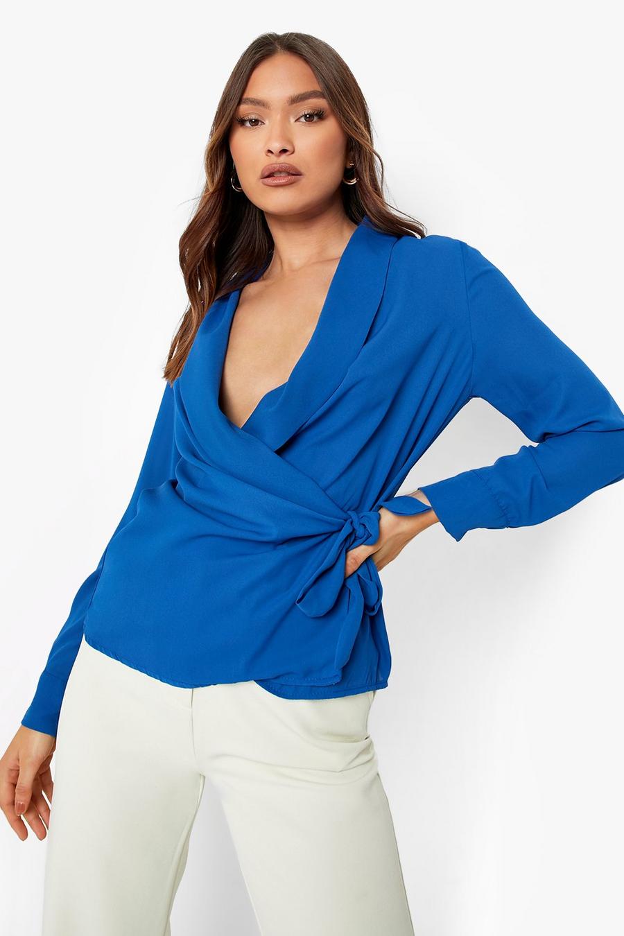 Cobalt Wikkelblouse Met Zijstrikjes image number 1