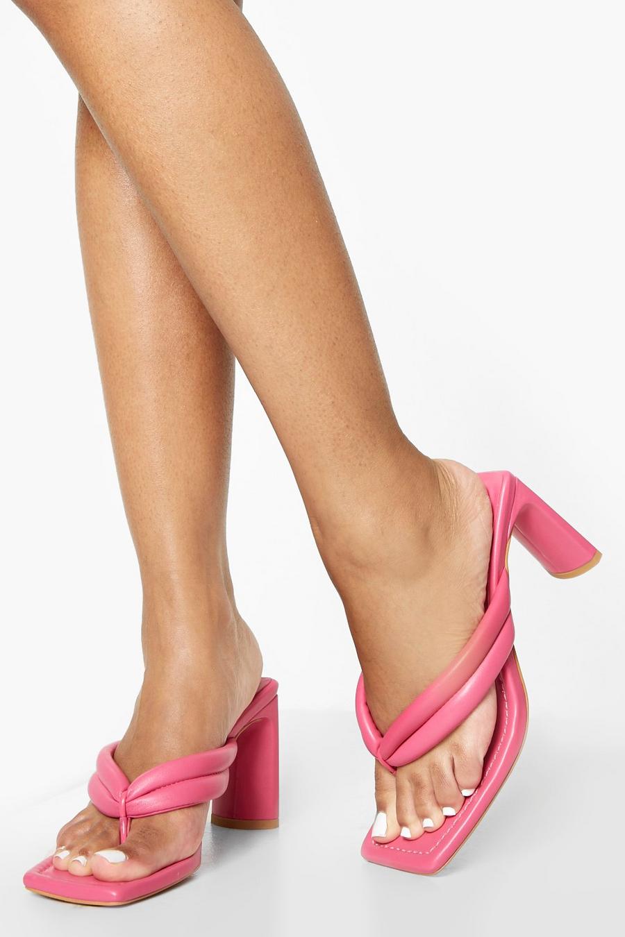 Hot pink Padded Square Toe Heeled Mule