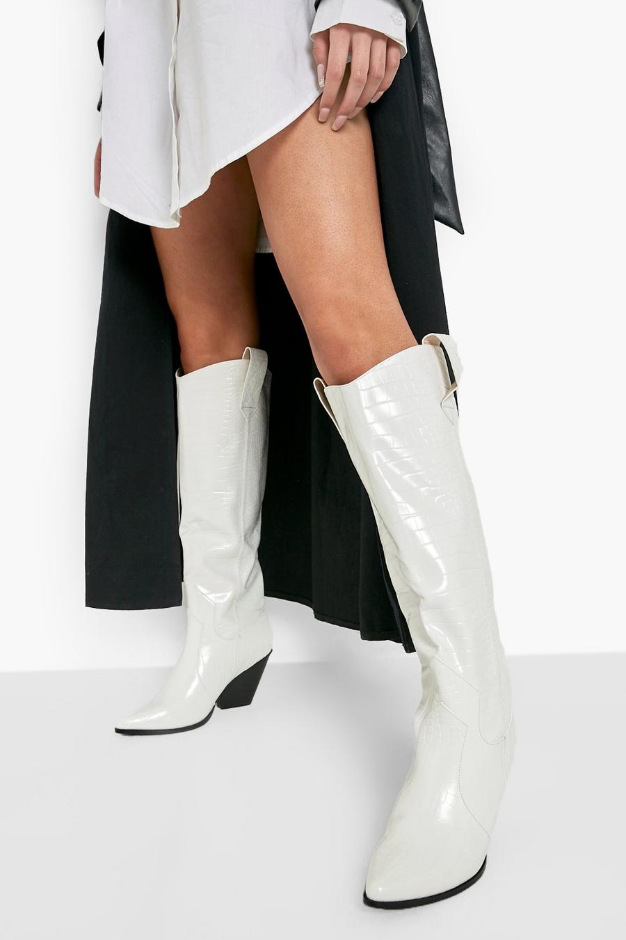 White Pointed Toe Western Boots image number 1