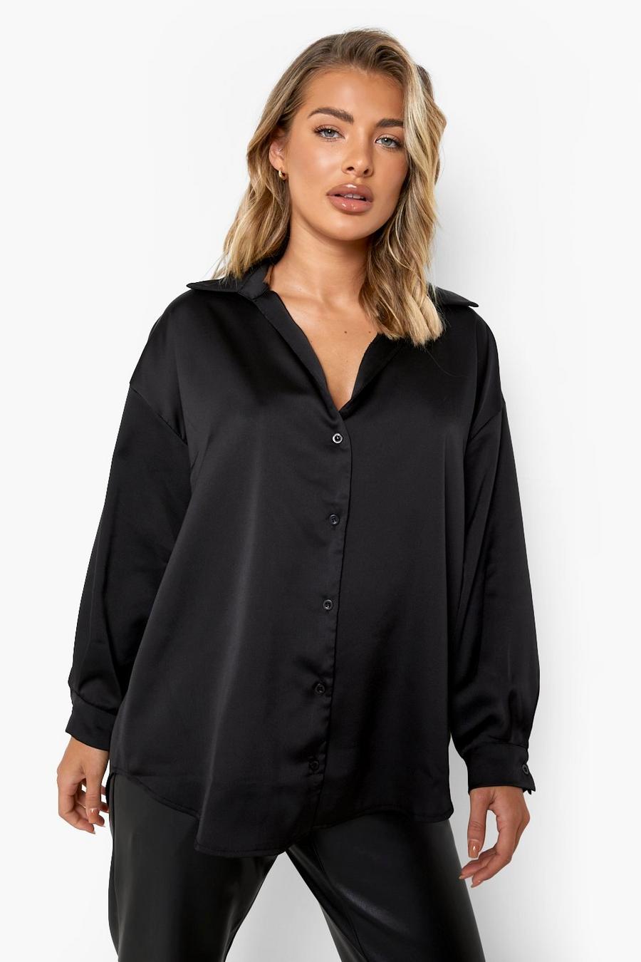 Black Woven Volume Sleeve Relaxed Fit Shirt image number 1