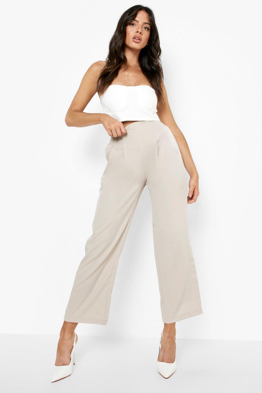 Beige Woven Pleat Front Culottes image number 1