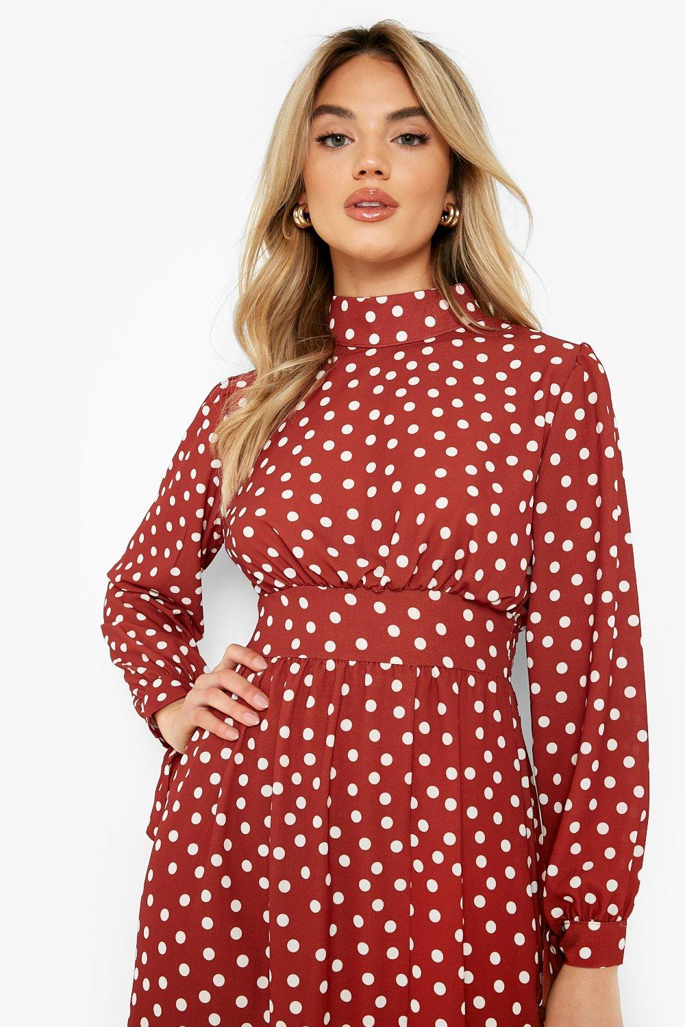 Boohoo red polka dot on sale dress