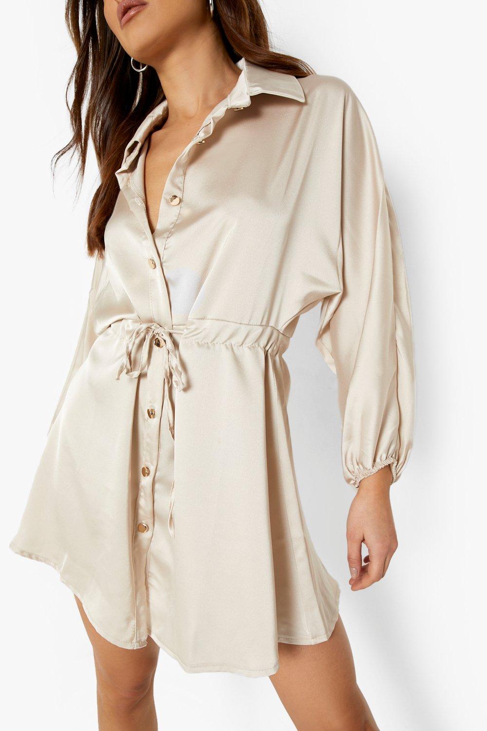 Satin tie waist store shirt dress