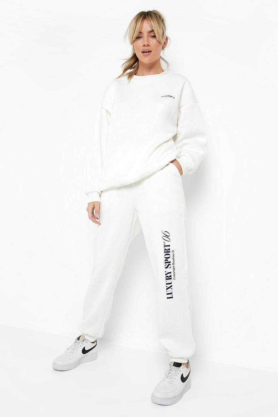 Survêtement femme (Ensemble sport Sweat à capuche et Pantalon) - Couleur  Blanc et Beige - Prêt à porter et accessoires