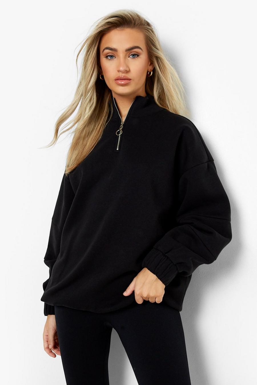 Black Super Oversized Half Zip Sweater