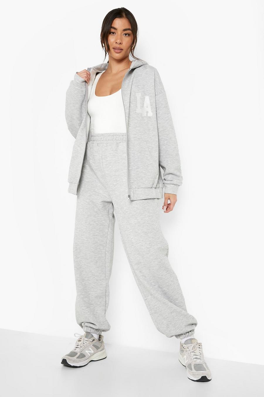 Grey Waffle Zip Through Hooded Tracksuit image number 1