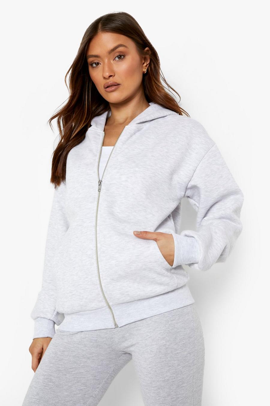 Ash grey Oversize hoodie med dragkedja image number 1