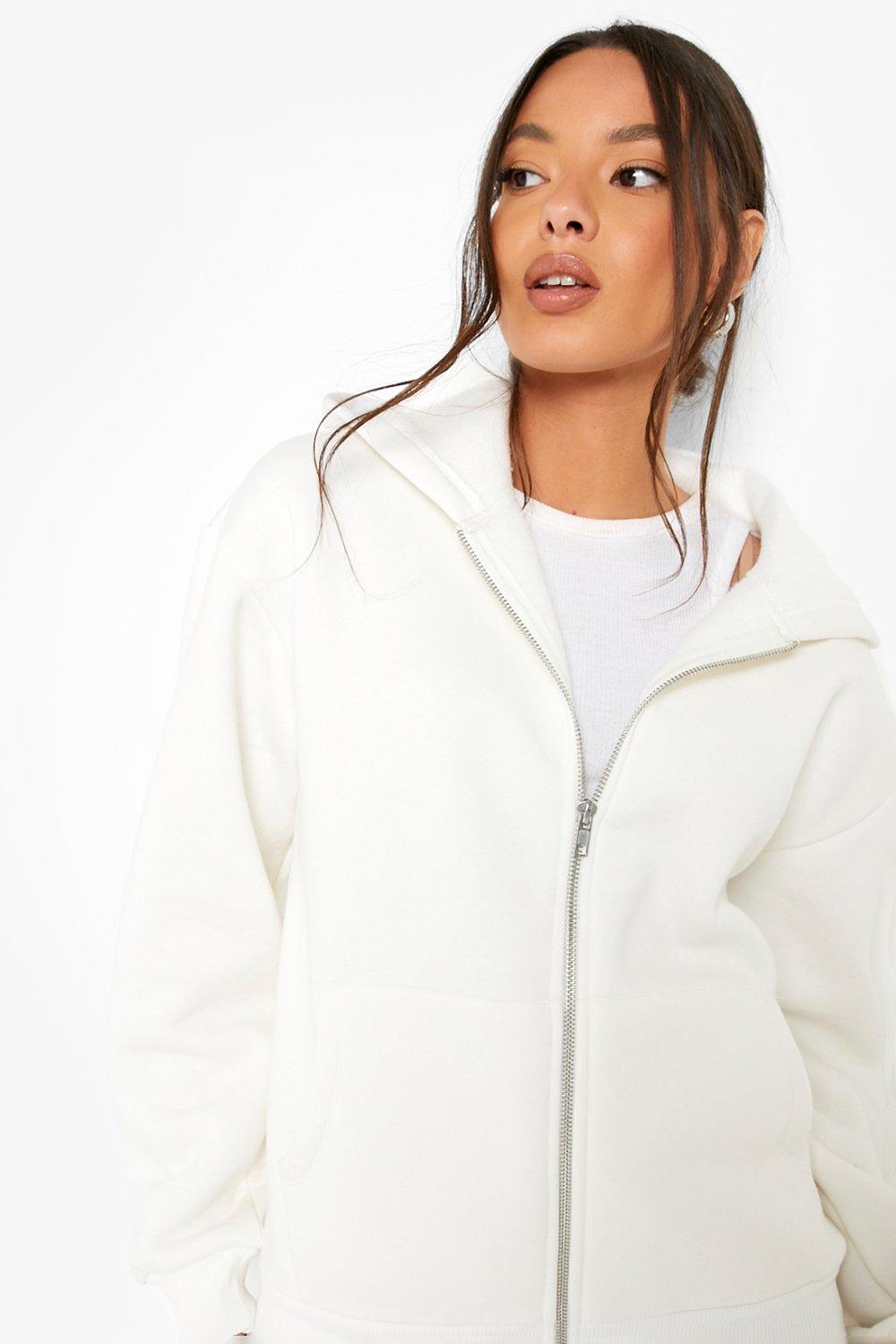 White zip cheap through hoodie