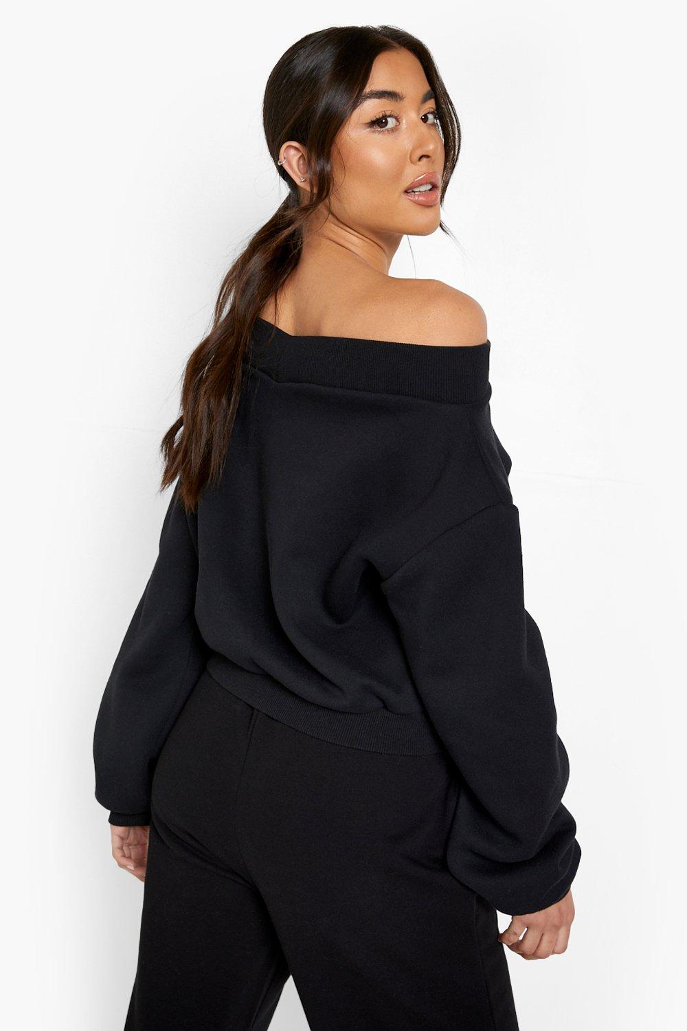 Black jumper off shoulder best sale