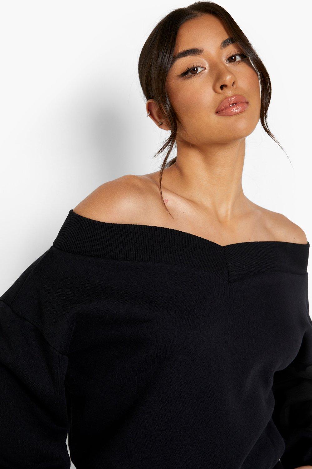 Long black off outlet the shoulder sweater