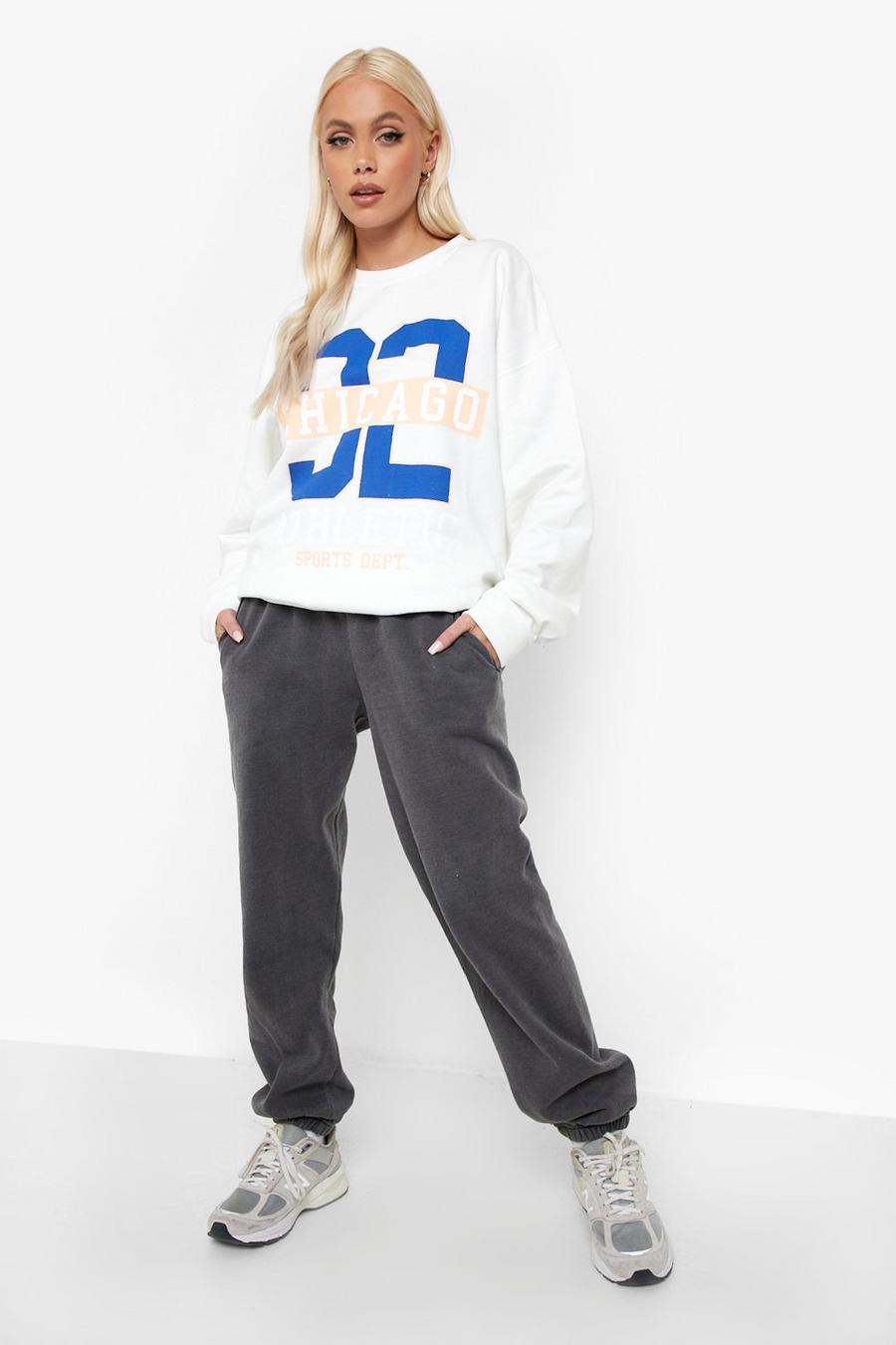 Charcoal Mix And Match Varsity Slogan Sweat Tracksuit image number 1