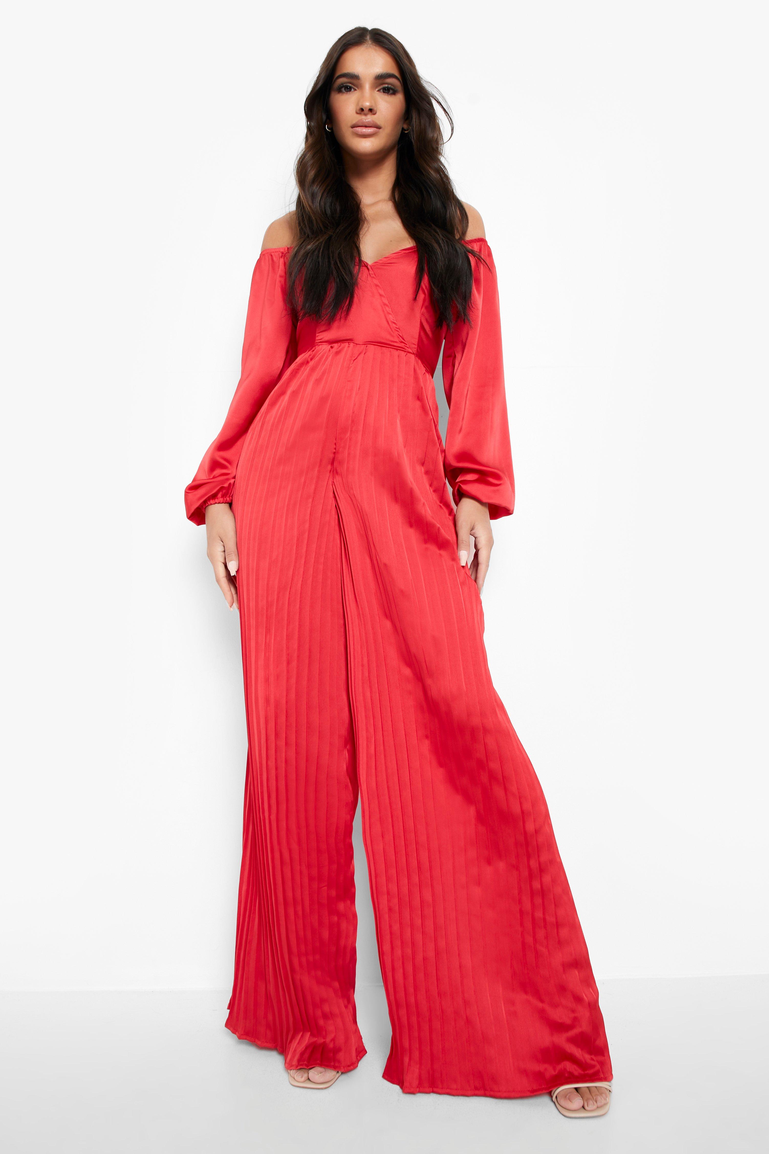 Red jumpsuit hot sale boohoo