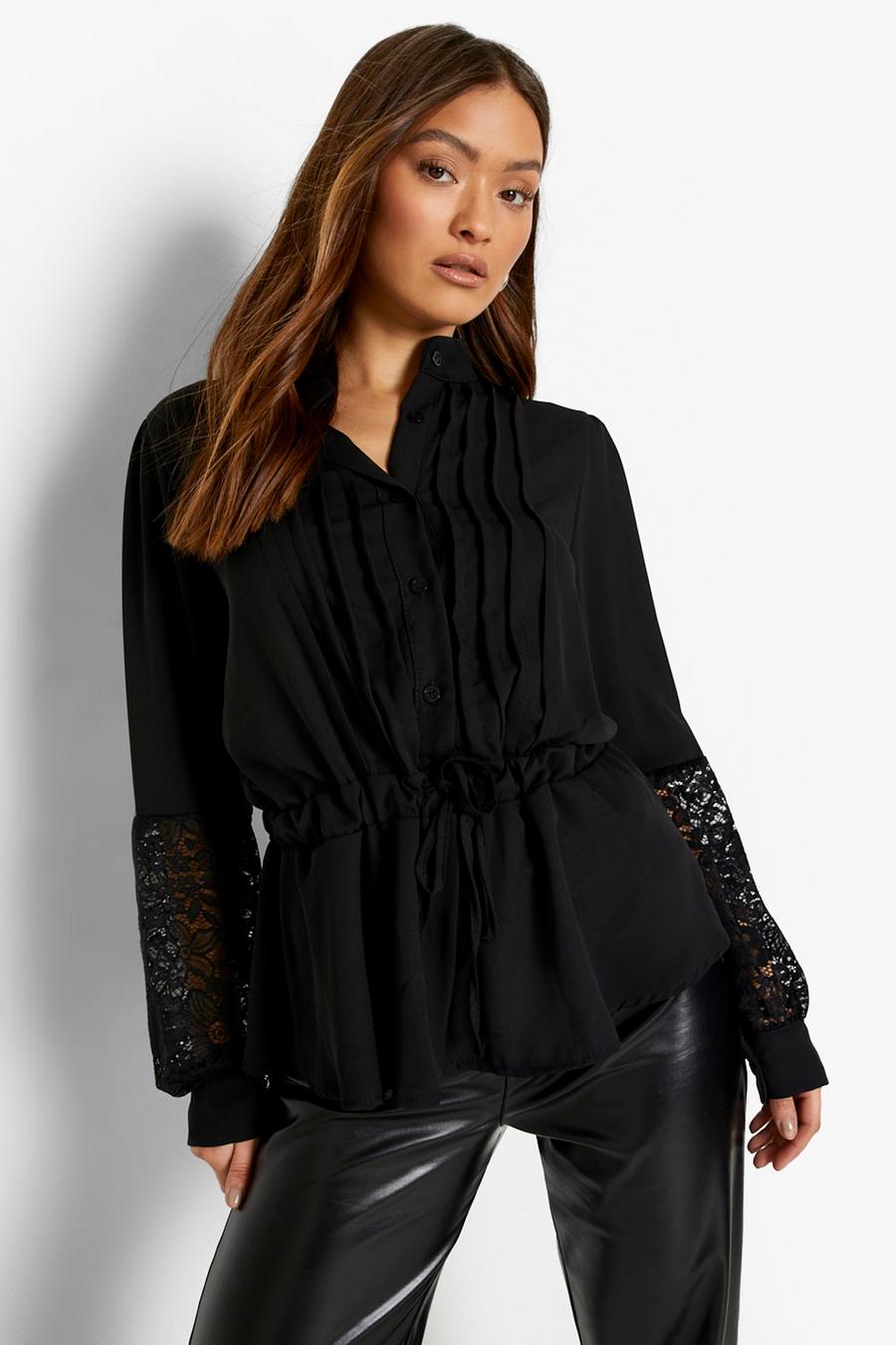 Black Woven Lace Detail Shirt image number 1