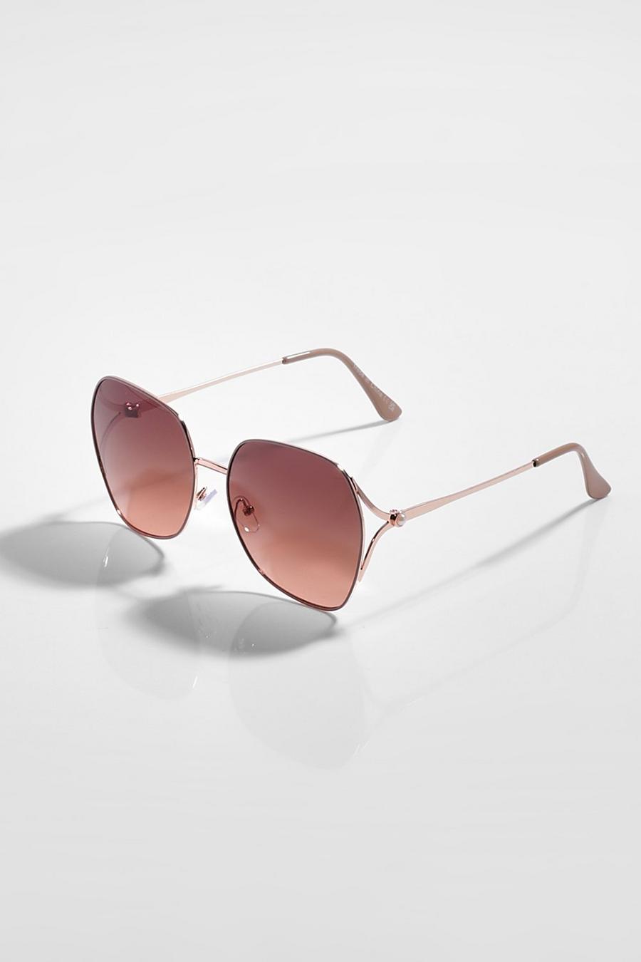 Rose gold Round Aviator Pearl Detail Sunglasses image number 1