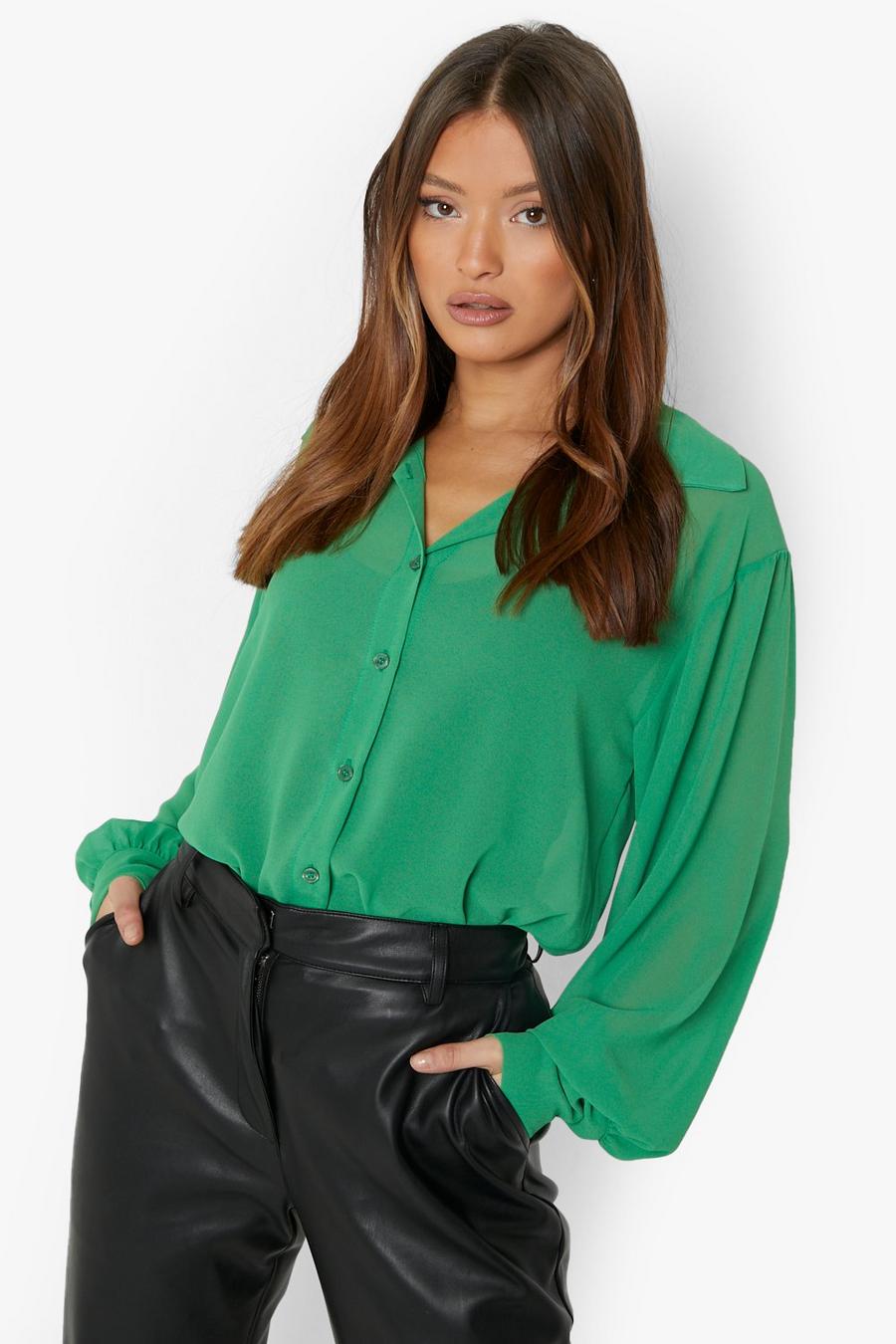 Bright green Woven Sheer Oversized Longline Shirt image number 1