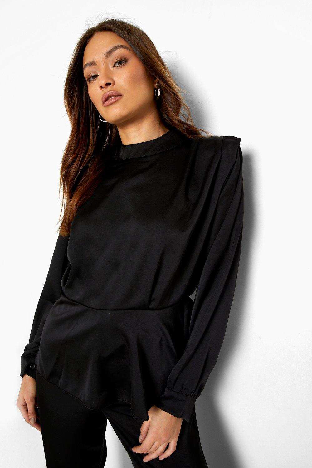 Satin Shoulder Pad Blouse boohoo