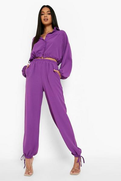 boohoo purple Woven Ruched Waist Volume Sleeve Shirt