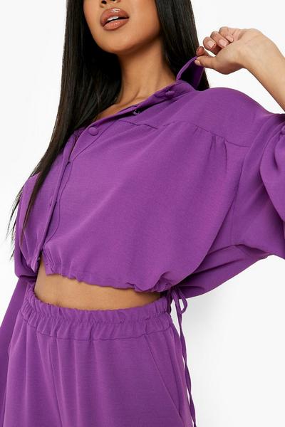 boohoo purple Woven Ruched Waist Volume Sleeve Shirt