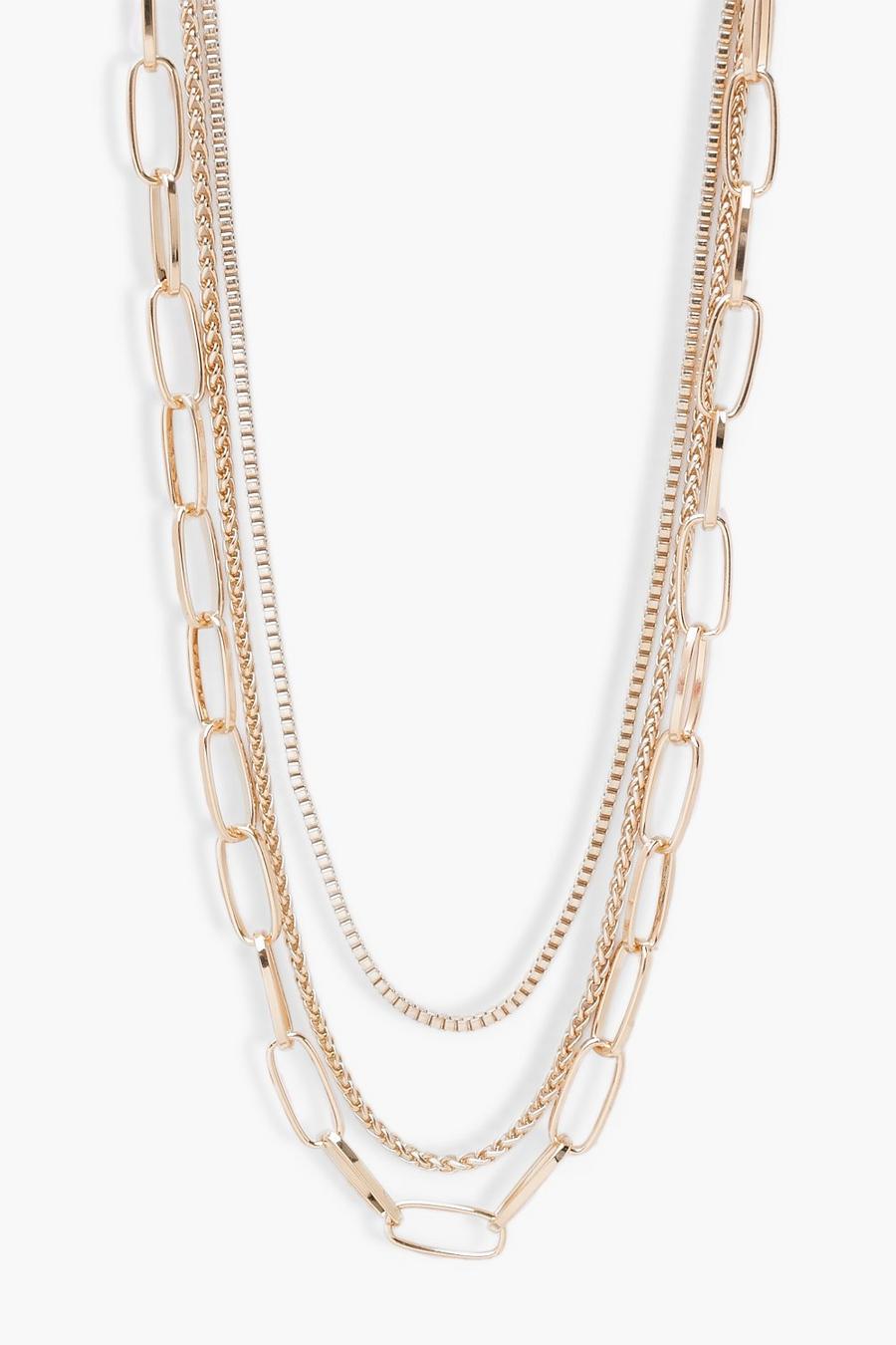 Gold Triple Mix Chain Layering Necklace image number 1