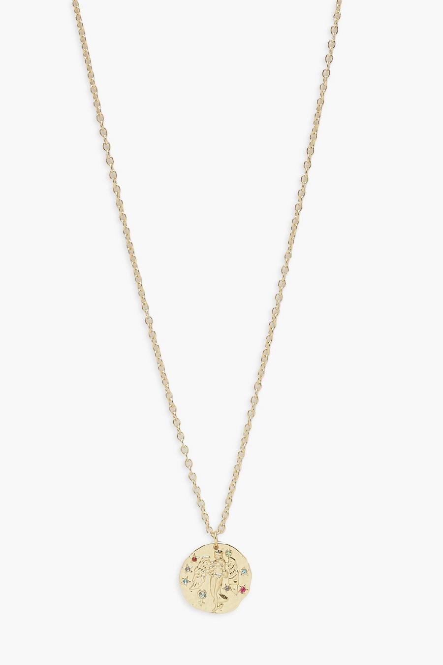 Gold Embellished Hammered Pendant Necklace