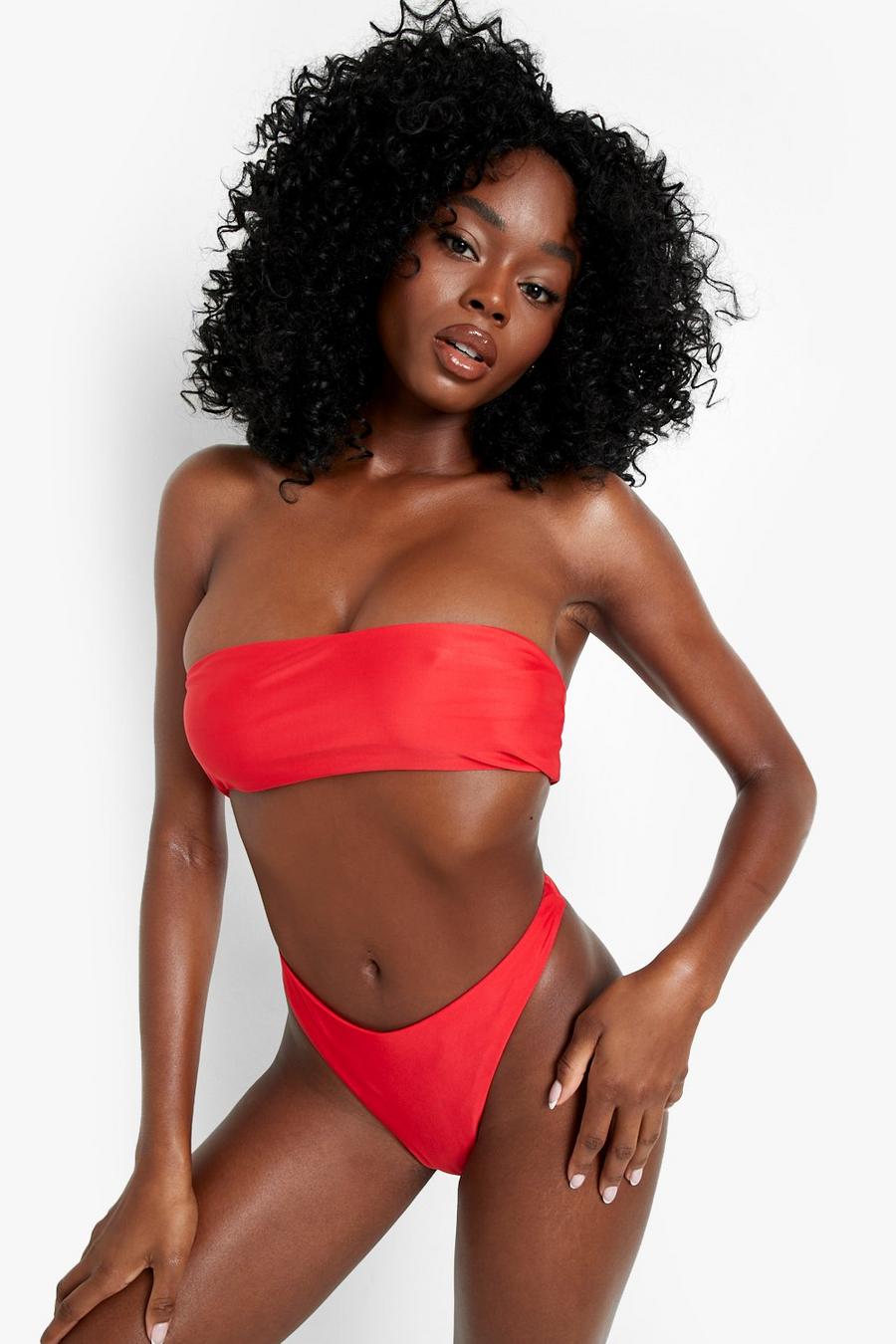 Red Essentials Bandeau Tube Recycled Bikini Top image number 1