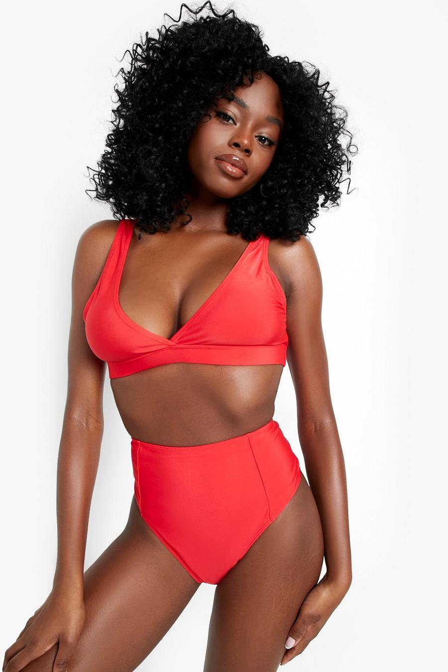 Red Essentials High Waist Recycled Bikini Brief image number 1