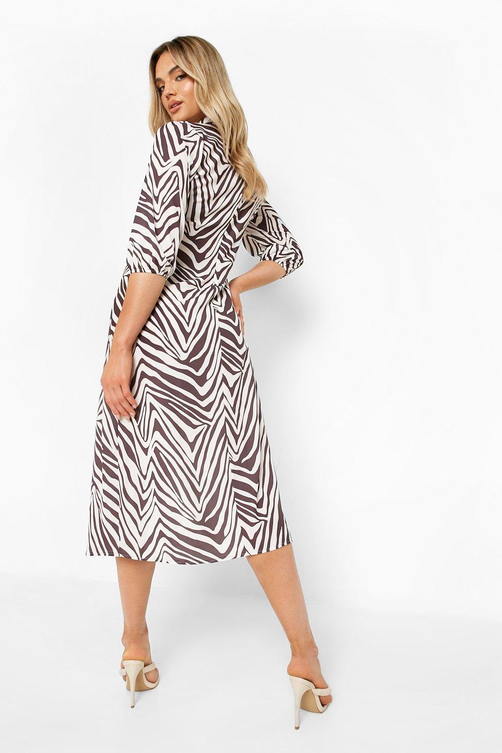 High Neck Tonal Zebra Print Dress