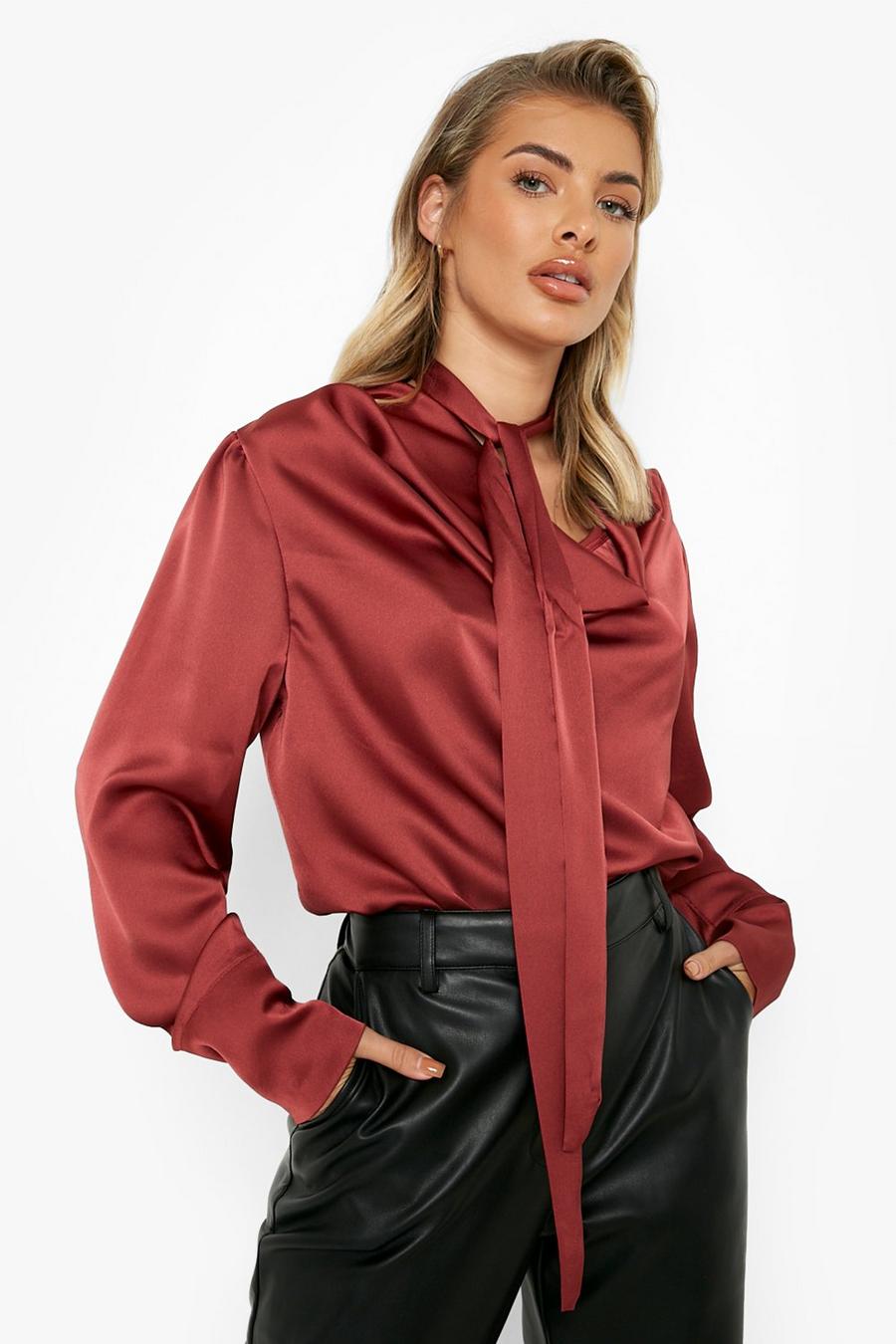 Spice Satin Cowl Neck Tie Blouse image number 1