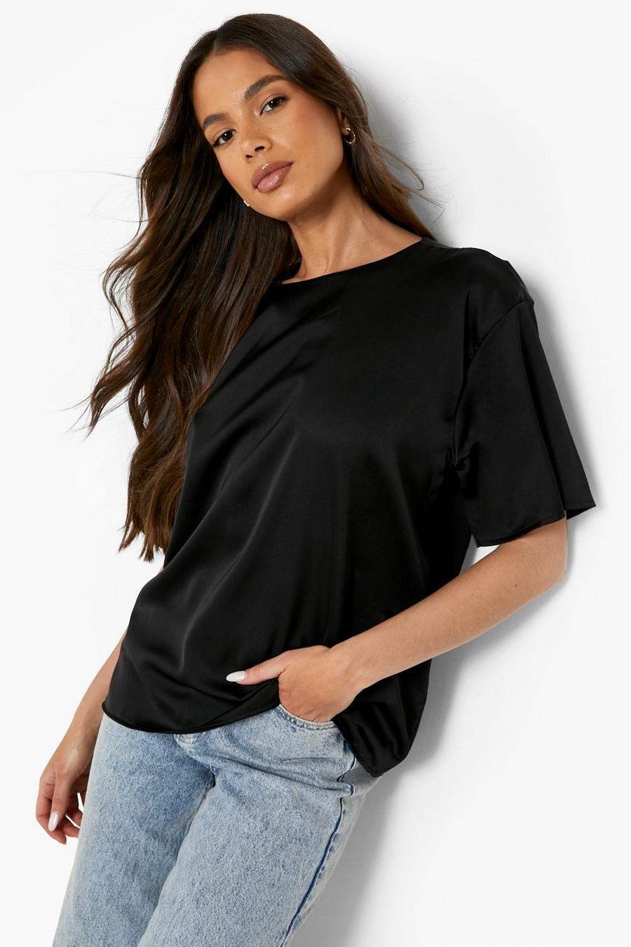 Black Satin Luxe T Shirt image number 1
