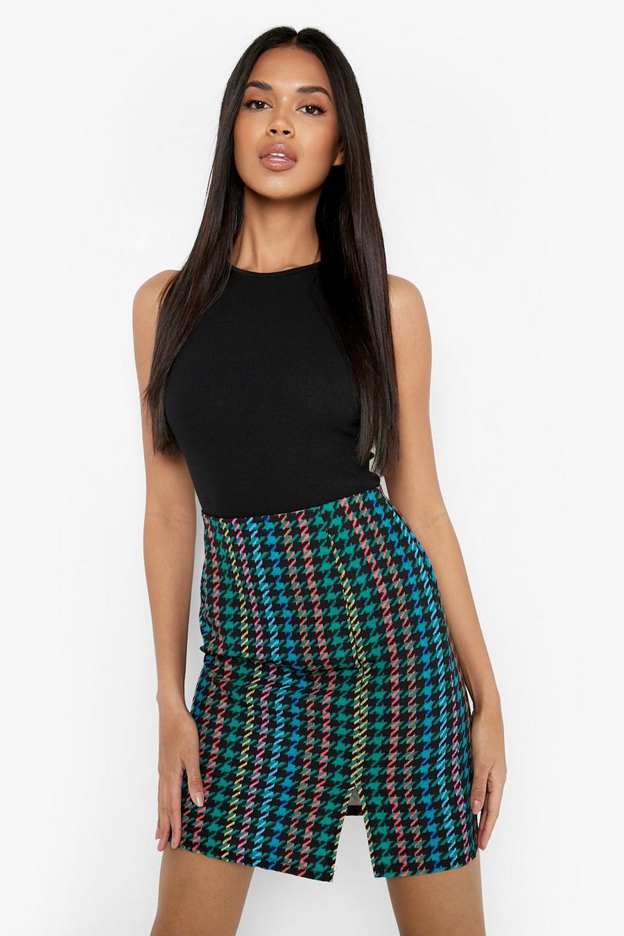 Bright green Color Pop Dogtooth Mini Skirt image number 1