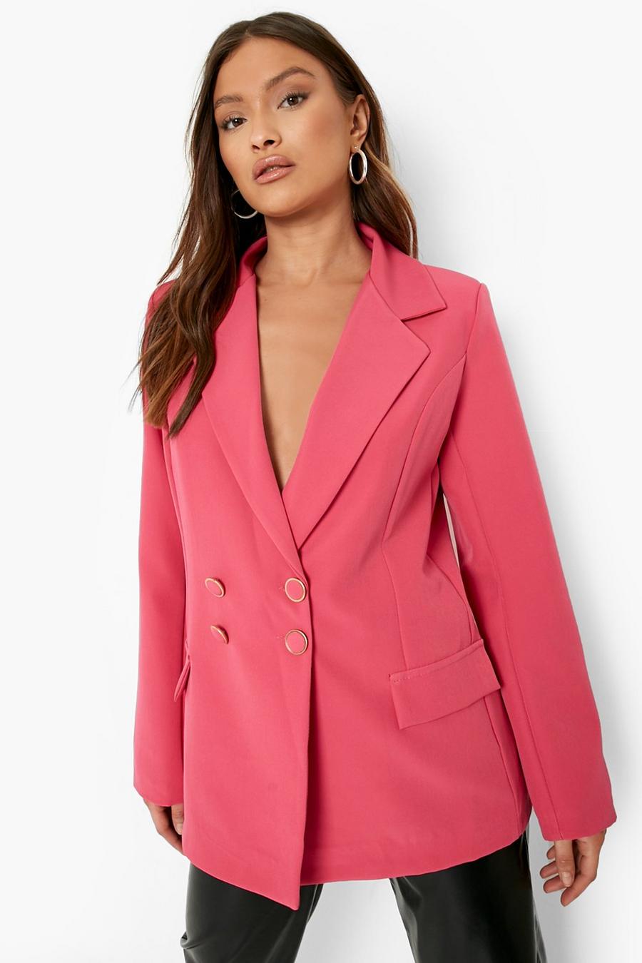 Hot pink Self Fabric Button Tailored Fitted Blazer image number 1