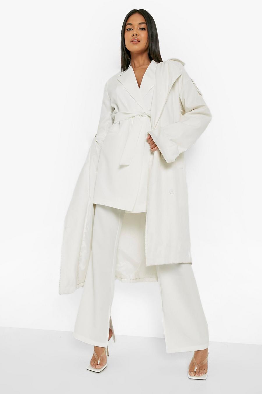 Ivory Asymmetric Belted Tailored Longline Blazer image number 1